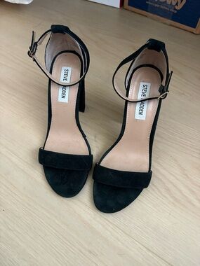 Steve Madden Black Suede Ankle-Strap Open-Toe Heels